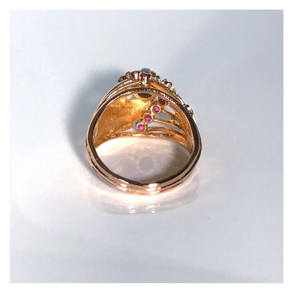 18KT SOLID GOLD ANTIQUE TURQUOISE & RUBY RING - 7.65 GRAMS!! - Picture 7 of 13